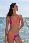 Top Triángulo bicolor naranja flúor y morado tulum