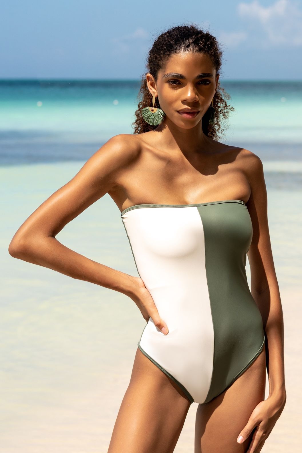 Bañador Verde y Blanco Palabra de Honor , Santorini