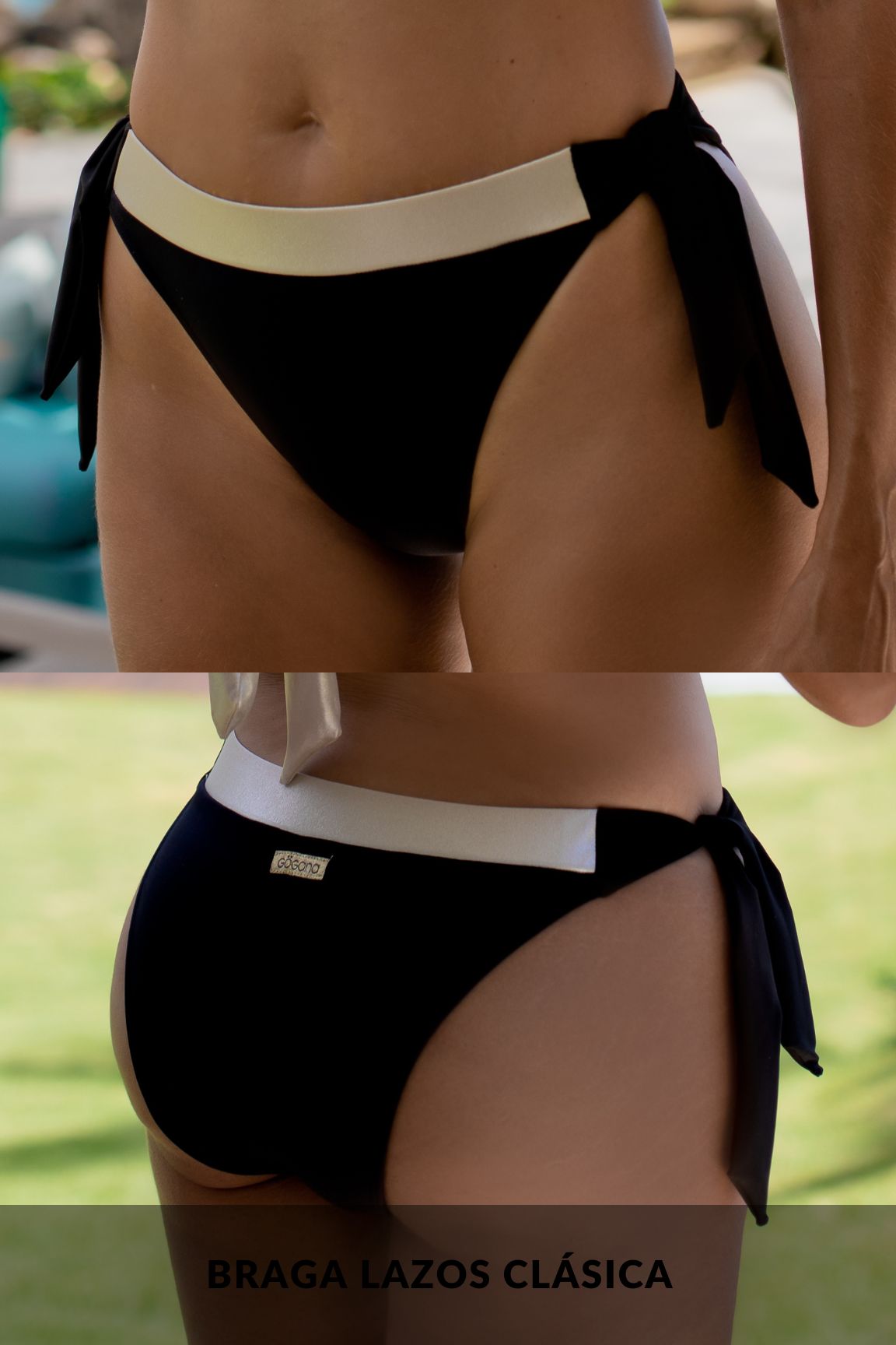 Bikini Bandeau Regulable Negro y Dorado, Saona