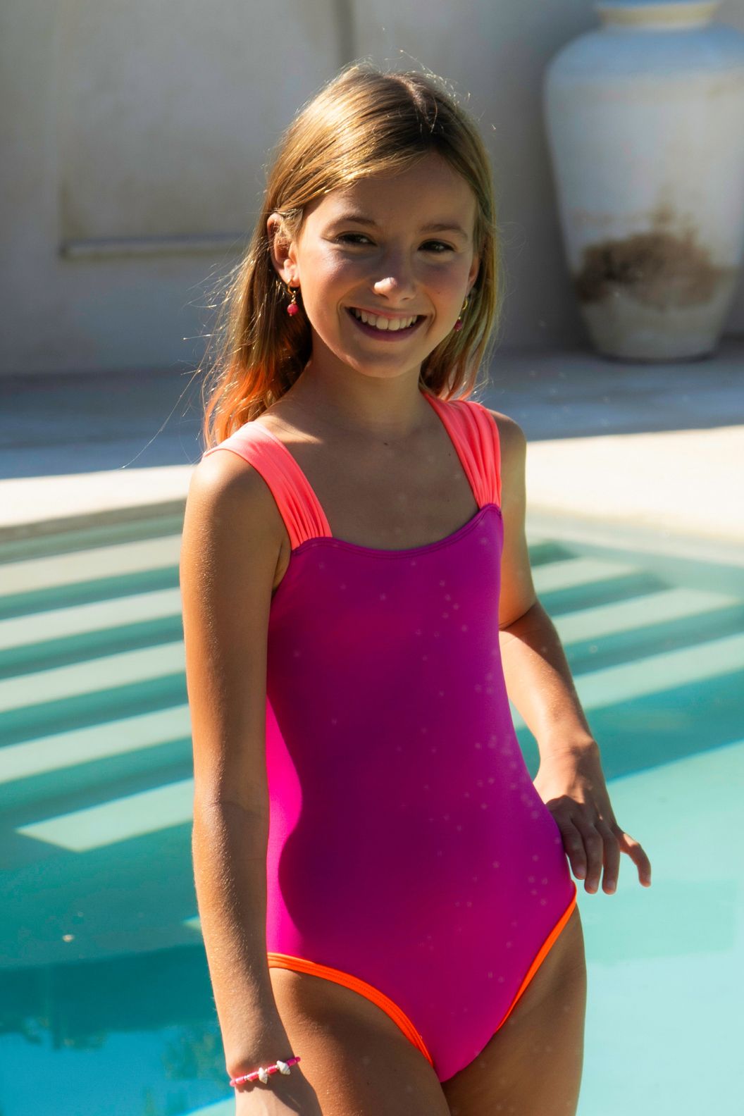 Bañador Rosa y Flúor Niña Creta