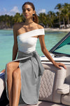 Falda Gris Pareo con vivos Blancos, Santorini