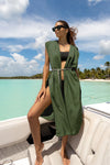 Vestido Verde Playa Kaftan con cinturón trenzado