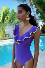 Bañador Morado Volante Con Vivo Beige, Sevilla