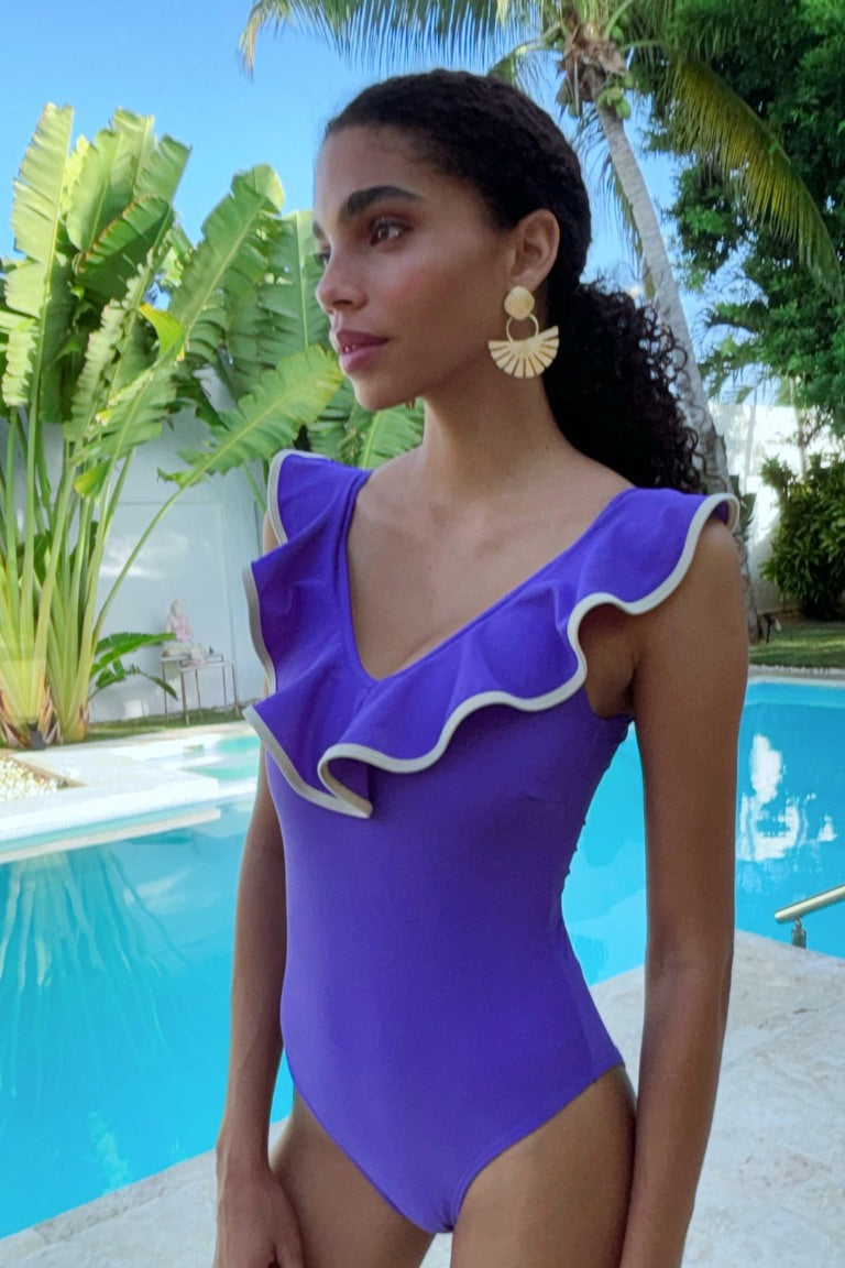 Bañador Morado Volante Con Vivo Beige, Sevilla