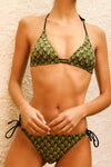 Top Bikini Estampado Negro Verde y Mostaza triangulo