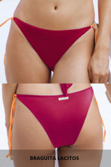 Bikini Triángulo Volante Fucsia y Coral Flúor, Zahara