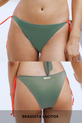 Bikini Verde Asimétrico Volante y Coral, Zahara