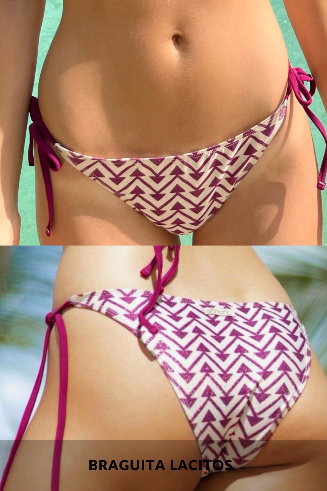 Bikini Triángulo Estampado Fucsia Geométrico, Menorca