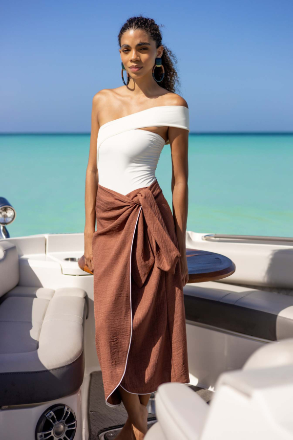 Falda Marrón Pareo con vivos Blancos, Santorini