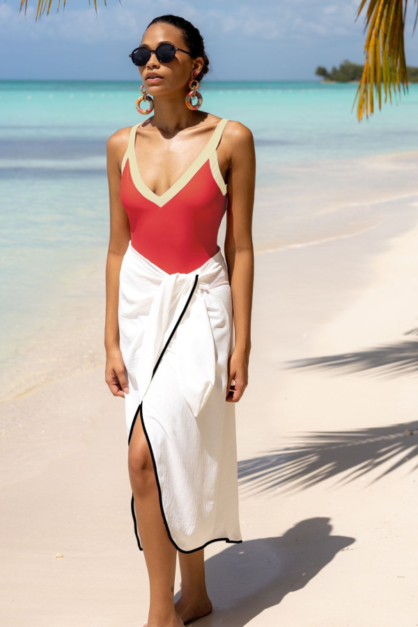 Falda Blanca Pareo con vivos Negros, Santorini